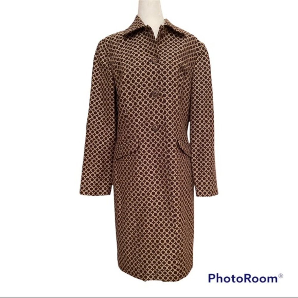 Sigrid Olsen Brown Trench Coat with Tan Detail. Size Large.